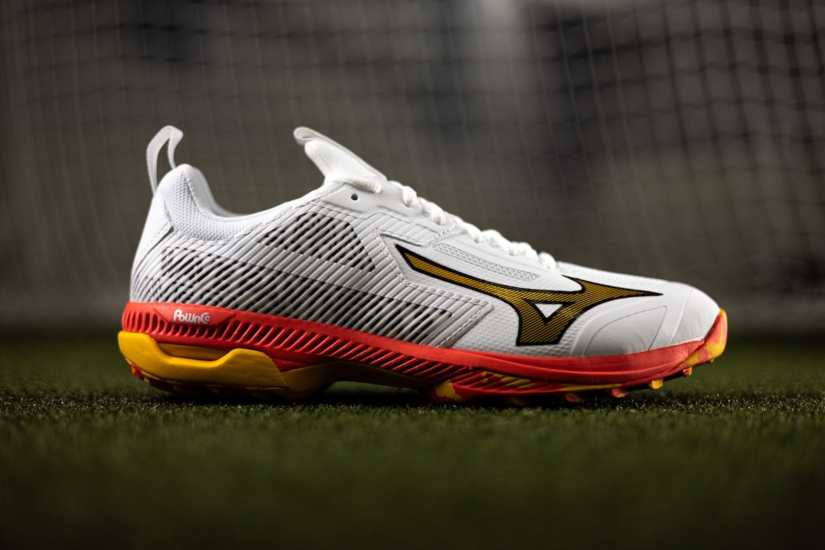 Mizuno Wave Panthera 2 Hockey Shoes White/Fiery Coral/Citrus 25/26 | ONE Sports Warehouse