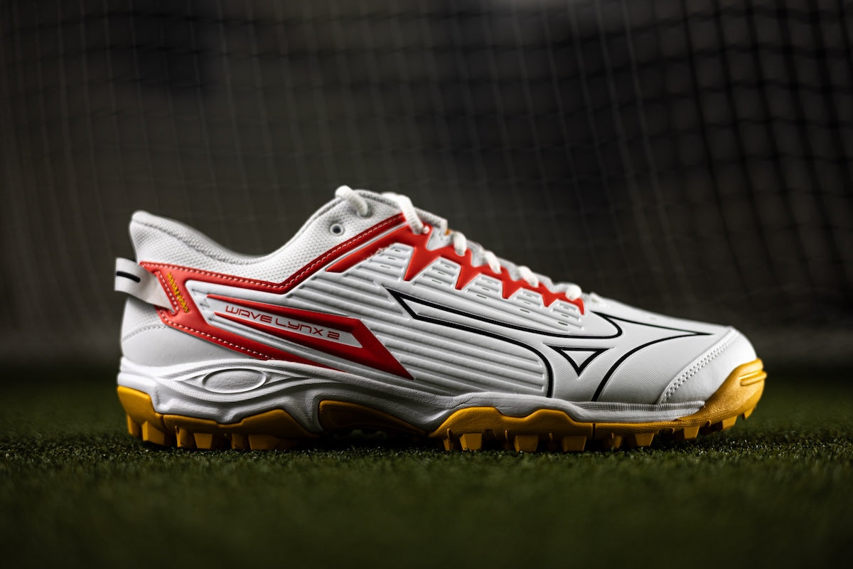 Mizuno Wave Lynx 2 Hockey Shoes White/Fiery Coral/Citrus 25/26 | ONE Sports Warehouse