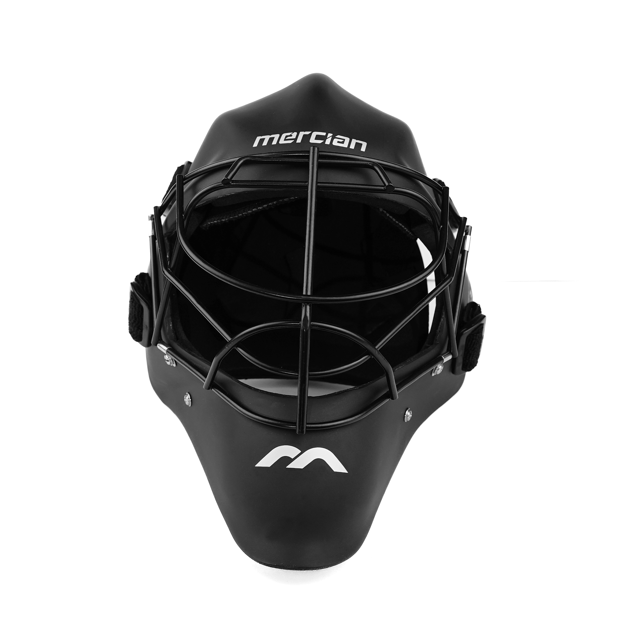 Mercian Genesis Fibreglass Goalkeeping Helmet - Black front view (1)
