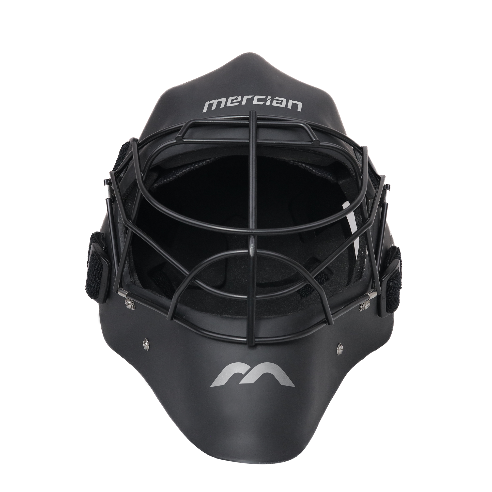 Mercian Genesis Fibreglass Goalkeeping Helmet - Black front view (2)