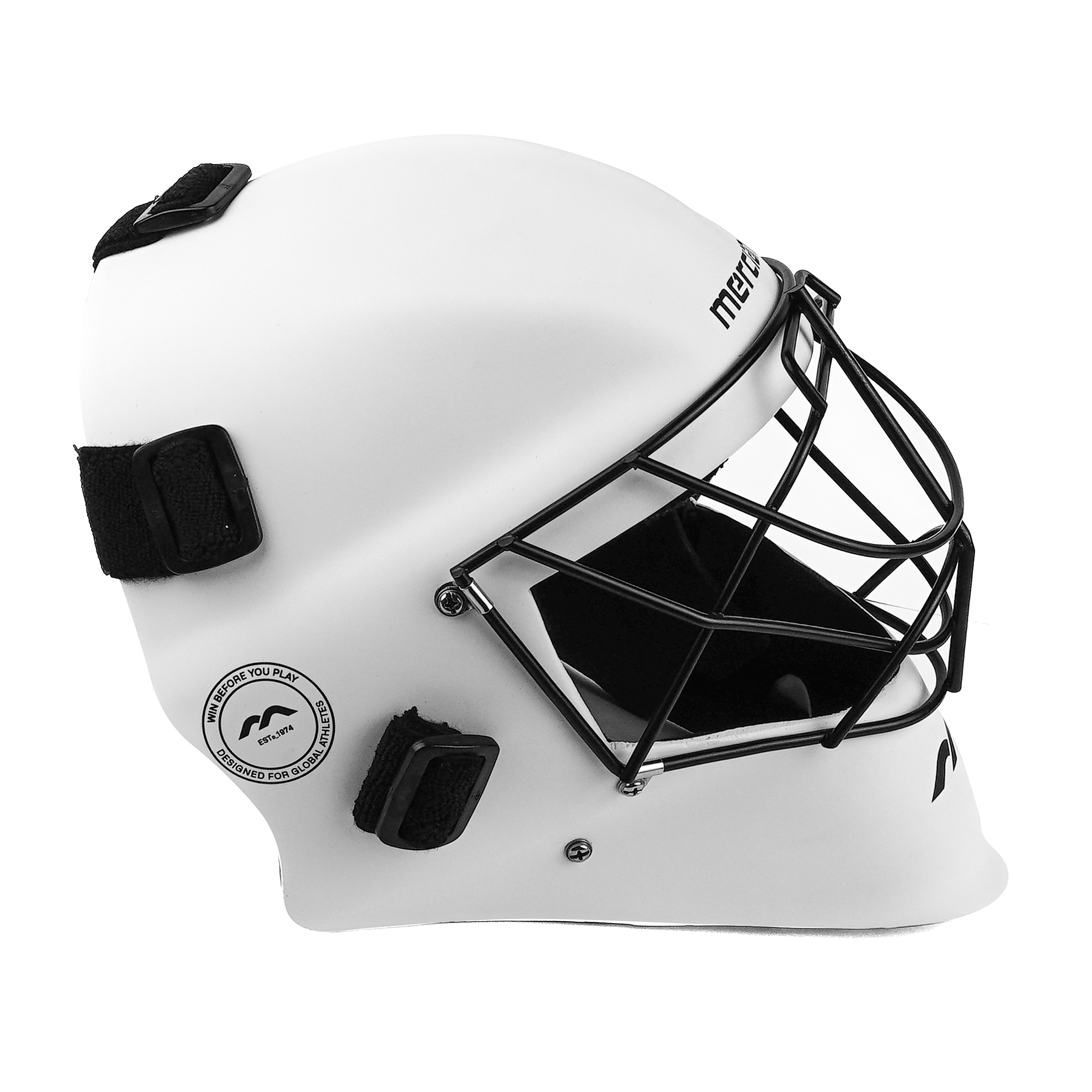 Mercian Genesis Fibreglass Goalkeeping Helmet - White side view (3)