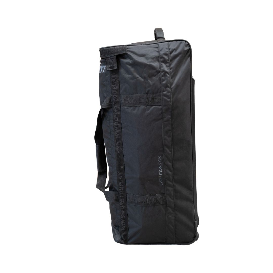 Mercian Genesis 2 goalkeeping wheelie bag side profile view in black (2)