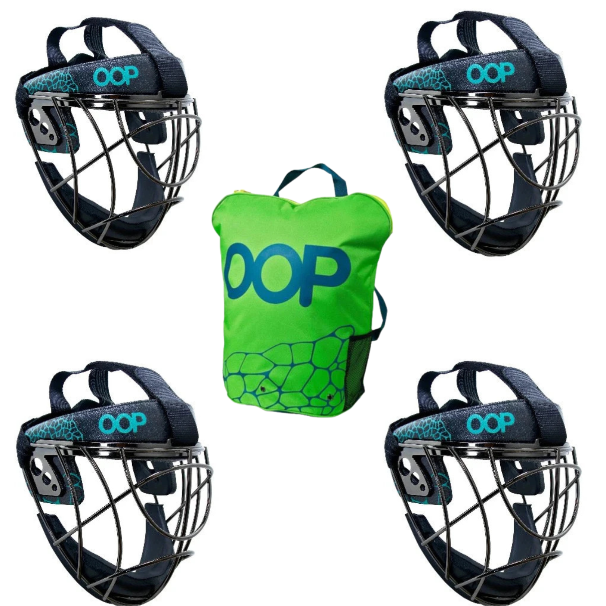 OOP Penalty Corner FaceOff Steel Mask (Set of 4) And OOP Bag