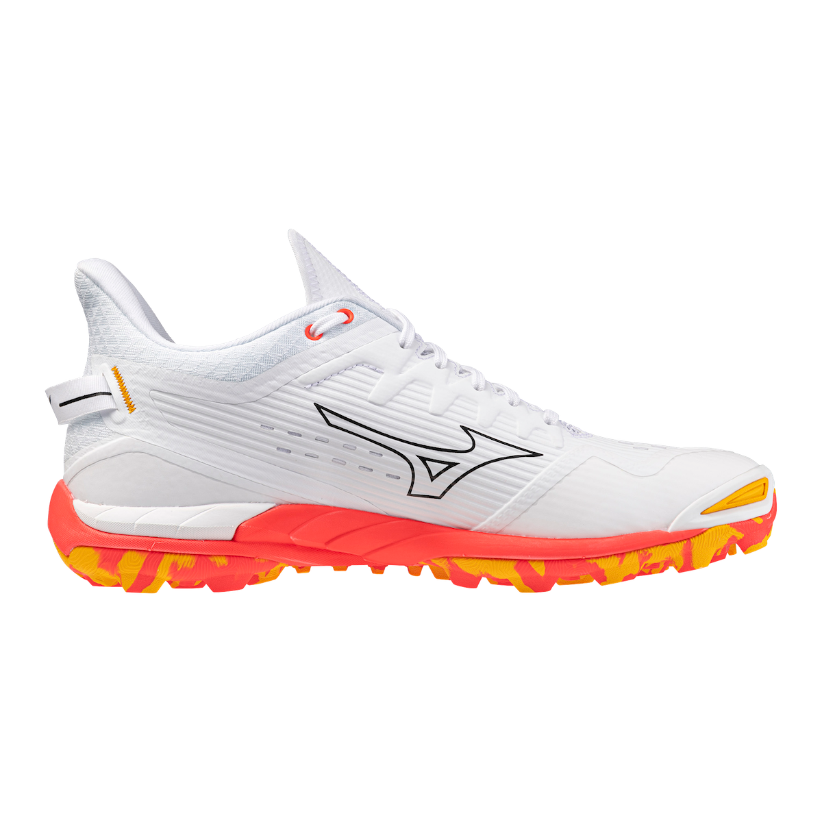 Mizuno Wave Leopardus Hockey Shoes White/Fiery Coral/Citrus 25/26 | ONE Sports Warehouse