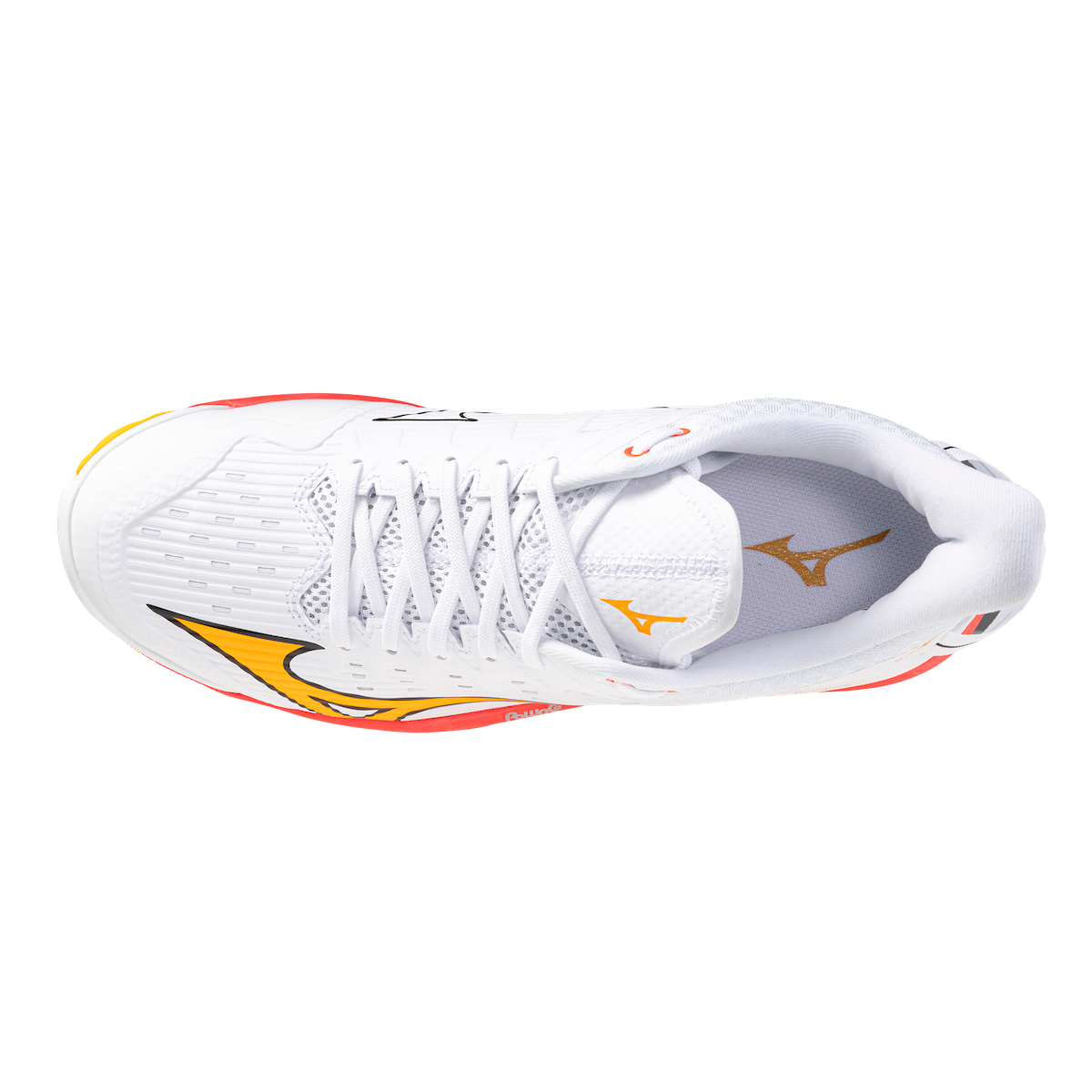 Mizuno Wave Leopardus Hockey Shoes White/Fiery Coral/Citrus 25/26 | ONE Sports Warehouse