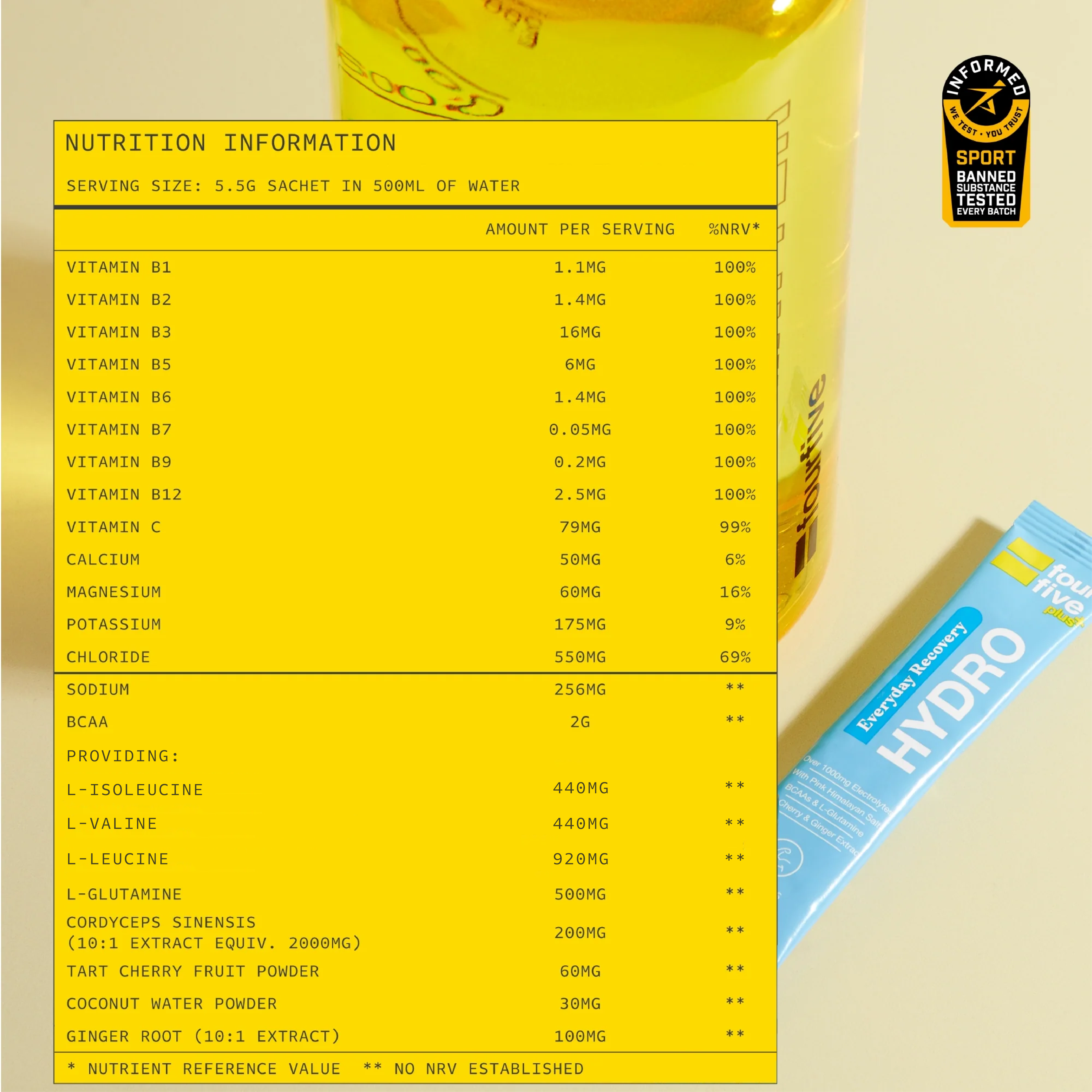 fourfive Hydro Recovery Sachets nutrition information